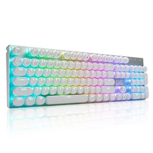 HUO JI E-Yooso Z-88 Typewriter Style Mechanical Gaming Keyboard USB Wired, Programmable RGB Backlit, Blue Switches – Clicky, Software Supported, Retro 104 Keys for Mac, PC, White