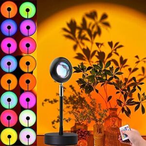 Sunset Lamp Multiple Colors with Remote, Sunset Projection Lamp 16 Colors, Sunset Light Projector Color Changing, LED Rainbow Sunset Projector Lamp