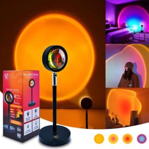 Sunset Lamp LED Sunset Projection Lamp 180 Degree Rotation Adjustable Height Night Rainbow Light USB Projector Golden Hour Artistic Sunlight Lamp Home Living Room Décor Sunset Light for Photography