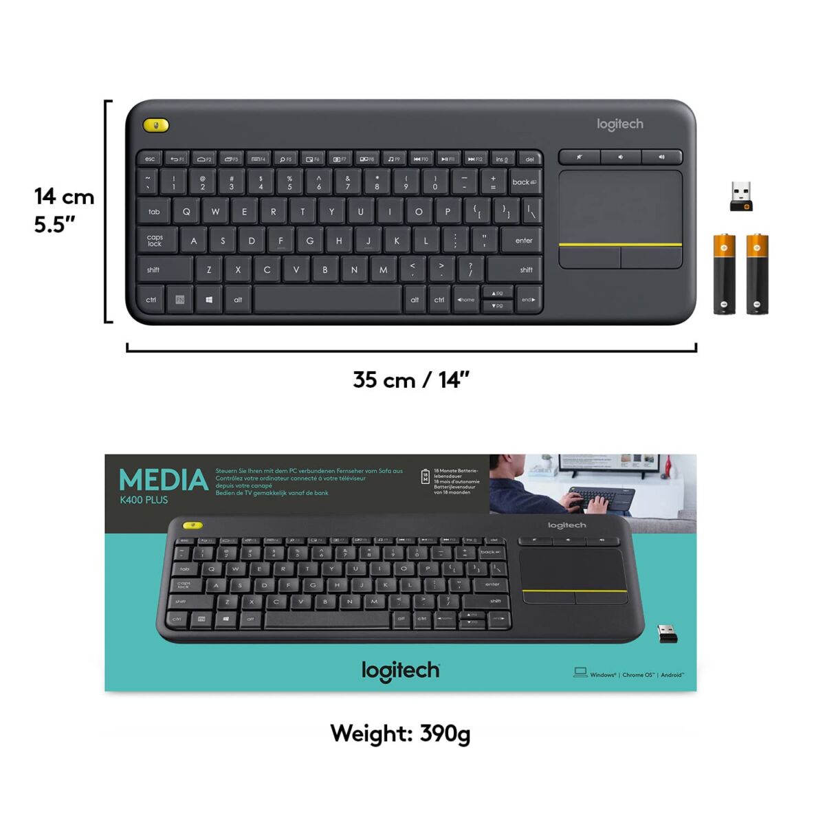 Logitech K400 Plus Wireless Touch TV Keyboard With Easy Media Control and Built-in Touchpad, HTPC Keyboard for PC-connected TV, Windows, Android, Chrome OS, Laptop, Tablet – Black | The Storepaperoomates Retail Market - Fast Affordable Shopping
