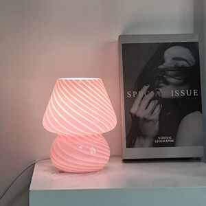 jonong Bedside Lamp Glass Striped Mushroom Table Lamp 110V Creative Gift Night Light (Pink)