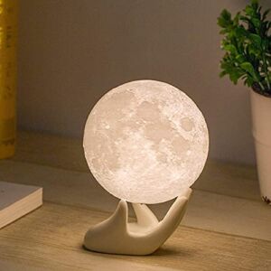 Mydethun 3D Moon Lamp with 3.5 Inch Ceramic Base, LED Night Light, Mood Lighting with Touch Control Brightness for Home Décor, Bedroom, Gifts Kids Women Christmas New Year Birthday – White & Yellow