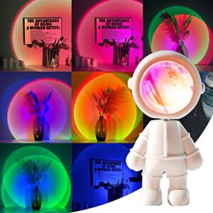Luubeibei Astronaut Sunset Lamp Projector, Night Light Support Touch Control/360° Rotation, Rechargeable Astronaut Light Projector for Gift Giving or Room Decor, 7 Colors