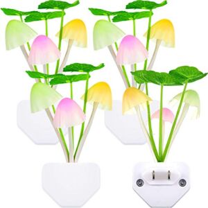 4 Pieces Night Lights 7 Color Changing Plug-in Light Sensor Wall Lamp, LED Mushroom Night Lights Sensor Dusk to Dawn Sensor Night Lights for Kids Adults (Lotus Leaf Style)
