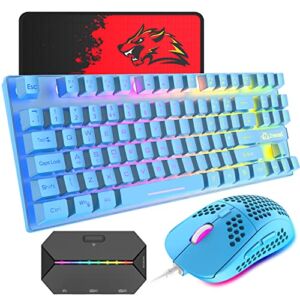 Gaming Keyboard and Mouse Combo,88 Keys Compact Rainbow Backlit Mechanical Feel Keyboard,ps4 Converter Adapter,RGB Backlit 6400 DPI Lightweight Gaming Mouse with Honeycomb Shell for Windows PC Gamers