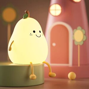 LEDHOLYT Night Light for Kids ,Cute Silicone Nursery Pear Lamp for Baby and Toddler,Fruit NightLight for Boys and Girls,Squishy Night Lamp for Bedroom,Kawaii Bedside Lamp for Kids Room (Pear)