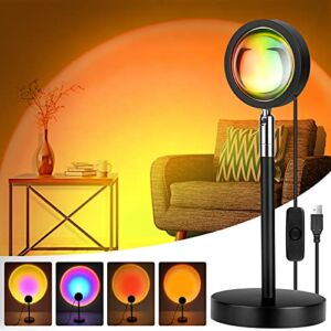 Sunset Lamp, [4 in1]10W Sunset Light for Home Decor,360° Rotation Sunset Projection Romantic Visual Mood Lamp,USB Sunset Projector for Photography Vlog Background Party and Festival Gift-4 Colors