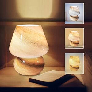 HEDAQI Mushroom Lamp Translucent Glass LED Bedside Table Lamps with 3 Color Dimmable Vintage Style Swirl Veins Small Night and Desk Lamp for Home Room Decor, Living Bedroom (Brown)