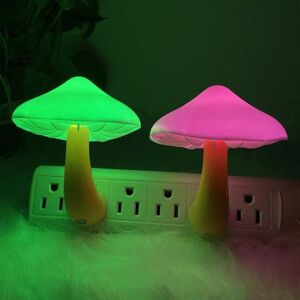 [ 2 Pack ] UTLK LED Mushroom Night Light Lamp with Dusk to Dawn Sensor,Plug in LED Bed Cute Mushroom Nightlight Night lamp Wall Light Baby Night Lights for Kids Children (Colorful)