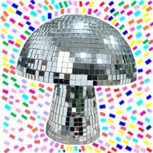 Mushroom Disco Ball for Party, Disco Mirror Reflective Ball, Mirror Disco Ball Mushroom Shape Home Art Decorations, Creative Resin Handicraft Ornaments, Silver (6IN)