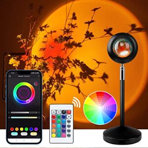 Sunset Projection Lamp, APP and Remote Control Sunset Lamp Projector 16 Colors RGB Changing 180° Adjustable Height Rotate Night Rainbow Light USB Projector for Photography Home Room Décor
