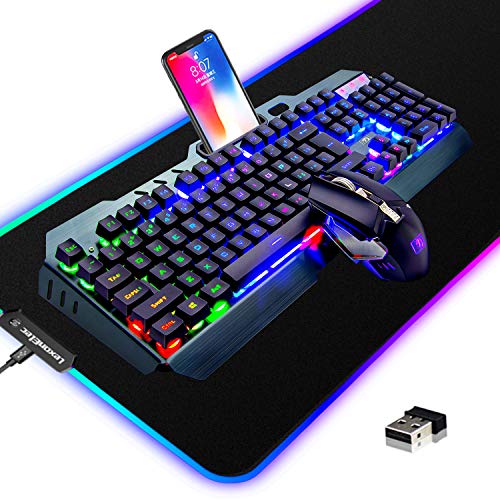 Wireless Gaming Keyboard and Mouse Combo,3 in 1 Rainbow LED Rechargeable Keyboard Mouse with 3800mAh Battery Metal Panel,10 Colors RGB Gaming Mouse Pad (32.5x12x0.15 inch),7 Colors Mute Gaming Mouse | The Storepaperoomates Retail Market - Fast Affordable Shopping