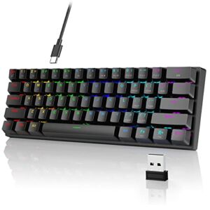 60% Wireless Mechanical Keyboard, 2.4G/Type-C/Bluetooth Keyboard with RGB Backlit, Clicky Blue Switch, 61 Keys Mini Office Wired Gaming Keyboard for iPad Mac Windows Xbox Gamer, Easy to Carry on Trip