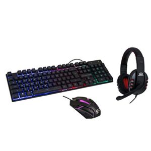RGB PC Gaming Accessories Combo Kit – USB Spill Proof Keyboard – Wired Gaming Mouse 3 Button Optical Mouse – Stereo Gaming Headset Dual 3.5mm Jack SY-KIT53005