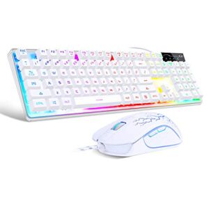 Gaming Keyboard and Mouse Combo, K1 LED Rainbow Backlit Keyboard with 104 Key Computer PC Gaming Keyboard for PC/Laptop(White)