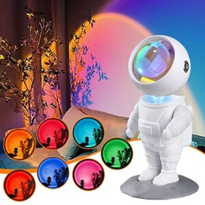 Astronaut Sunset Lamp Projector Light: 7 Colors Mode & Built-in Battery Lights 360° Rotating Head Cosmonaut Lamp for Photography Bedroom Gift for Fathers Day