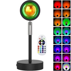 Hotymore Sunset Atmosphere Lamp, 16 Colors Rainbow Sunset Light Projector UFO Background LED Sun Light – 180° Rotation Bedroom Living Room Lamp for Ticktock, YouTube Vlog, Photography, Selfie & Party