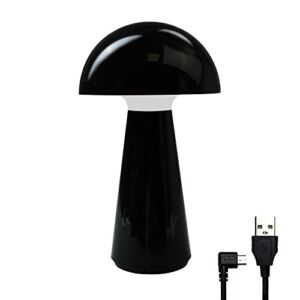 Goodjoo Portable Mini Mushroom Lamp, USB Rechargeable LED Night Light with 3 Levels Brightness, IP44, 3000K, Touch Control, Small Table Lamp for Indoor or Outdoor (Black)