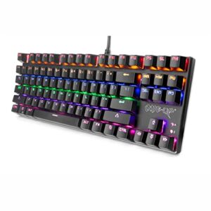 ONE-UP G300 LED Rainbow Backlit Mechanical Gaming Keyboard Small Metal Mechanical Gamers Keyboard 87 Key Computer USB Gaming Keyboard with Blue Switches for PC Gaming (Black)