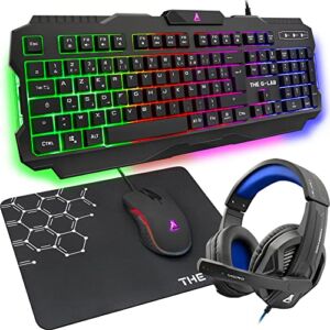 G-LAB Combo Argon E – 4-in-1 Gaming Bundle – Backlit QWERTY Gamer Keyboard, 3200 DPI Gamer Mouse, Gaming Headset, Non-Slip Mouse Pad – PC PS4 PS5 Xbox One Gamer Pack