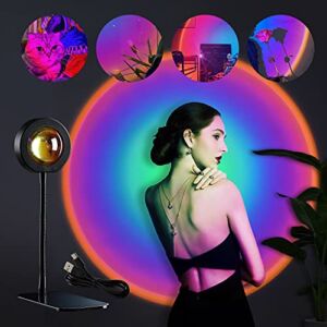 Sunset Lamp, Rainbow Lamp Projection, Sunset Light Projector, Sun Lamp 360 Degree Rotation, Sun Light with USB Charging, Rainbow Sunlight Lamp for Living Room, Bedroom, Portable Style for Travel