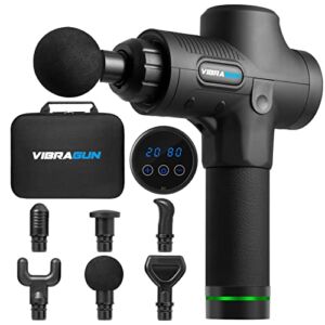 VibraGun – Percussion Massage Gun – Deep Tissue Massager for Pain Relief Therapy – Handheld Rechargeable Massager with 6 Massage Heads & 30 Speeds – Muscle Soreness and Recovery for Athletes