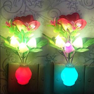 [2 Pack] UTLK Plug-in Flower LED Mushroom Night Light Lamp with Dusk to Dawn Sensor,Cute Plug in LED Bed Cute Mushroom Nightlight Night lamp Wall Light Baby Night Lights for Kids Children