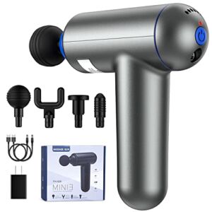 Deep Tissue Muscle Massage Gun USB Rechargeable Super Quiet Percussion Massage Gun 6 Speeds Handheld Electric Massager Body Massage with 4 Massage Heads and 2 USB Charging Cables, Grey