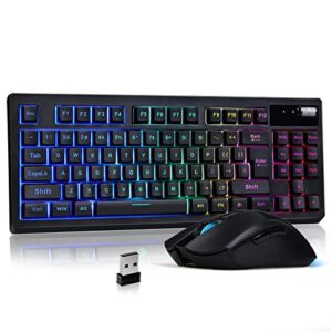 ZJFKSDYX C87 Wireless Gaming Keyboard and Mouse Combo, RGB Backlit Rechargeable 3600mAh Battery, Mechanical Feel Anti-ghosting Keyboard + 7D 3200DPI Mice for PC Gamer (Black)