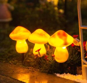 Edjose Outdoor Solar Garden Mushroom Lights – Mushroom Solar Lights Garden Stake Led Light Night Flashing Mushrooms Lamp Decor Backyard Path Lights（1-Pack of 3 Orange Mushroom Lights)