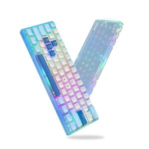Womier WK61 60% Keyboard, Hot-Swappable Keyboard Ultra-Compact RGB Gaming Mechanical Keyboard w/Pudding Keycaps, Linear Red Switch, Pro Driver/Software Supported – Glacier Blue