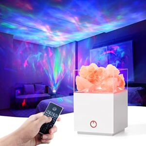 Galaxy Projector Salt Lamp Night Light 2 in 1 with Authentic Natural Himalayan Crystal, Colors LED Ceiling 3D Aurora Star, Bedroom Decor, Sleep Relax, Remote & Timing Gift for Girls Boys Baby