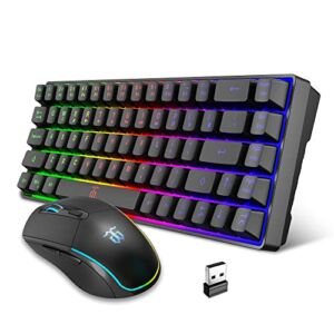 Snpurdiri 60% Wireless Gaming Keyboard and Mouse Combo,LED Backlit Rechargeable 2000mAh Battery,Small Mechanical Feel Anti-ghosting Keyboard + 6D 3200DPI Mice for Gaming,Business Office