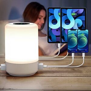 Touch Lamp Night Light, Bedside Lamp with USB Port and Outlet, Table Lamp for Bedroom, Dimmable White Light & 13 Colors RGB & Timer Off, Christmas Birthday Gift for Women Men Kids