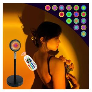 Sunset Lamp Projection, Sunlight Lamp, 16 Color Changing Sunset Lamp with Remote, 180 Degree Rotation Multicolor Rainbow Projector Lights for Tiktok, Party, Bedroom, Living Room Decoration (Upgrade)
