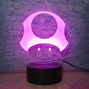 Colorful Super Classic Game Bros Mushroom Lamp 3D LED Night Light Illusion Table Lamp for Home Decor Baby Child Birthday Xmas Toys (Mushroom)