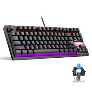 Anivia True Mechanical Gaming Keyboard, Classic Wired USB Keyboard with Blue Switches, 87 Keys Waterproof Keyboard for PC Laptop PS4 PS5 Xbox, RGB Rainbow Red Backlit