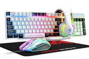 Wired Gaming Keyboard and Mouse and Mouse pad and Gaming Headset,Rainbow LED Backlit Keyboard,Over Ear Headphone with Mic,Gaming Mice,Mouse Pad,for PC Gamers and Xbox and PS4(White/Black)