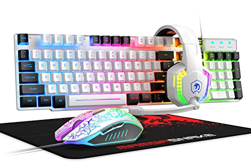 Wired Gaming Keyboard and Mouse and Mouse pad and Gaming Headset,Rainbow LED Backlit Keyboard,Over Ear Headphone with Mic,Gaming Mice,Mouse Pad,for PC Gamers and Xbox and PS4(White/Black) | The Storepaperoomates Retail Market - Fast Affordable Shopping