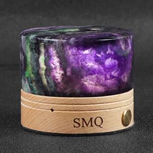 SMQ Rainbow Fluorite Crystal Night Light with USB Charging Port,Handmade Polished Natural Stone Cylindrical Touch Night Lamp with Wooden Base for Living Room,Shelf,Office