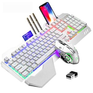 Wireless Gaming Keyboard and Mouse,RGB Backlit Rechargeable Keyboard Mouse with 5000mAh Battery Metal Panel,Removable Hand Rest Mechanical Feel Keyboard and 7 Color Gaming Mute Mouse for PC Gamers