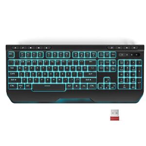 Qwecfly Gaming Keyboard, Wireless Gaming Keyboard, Rechargeable Backlit Keyboard, Wireless Wired Dual-Mode Quiet Keyboard with Ergonomic Wrist Rest, 9 Multimedia Keys, 26 Keys Rollover for Laptop, PC