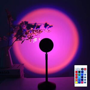 HYODREAM Sunset Projection Light LED Wall Light Remote Control 16 Colors Atmosphere Lamp 180 Degree Rotation USB Charging Visual Ambient Warm or Rainbow Light for Photography/Kids Room Nightlight