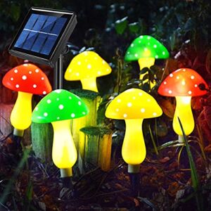 Upgraded Outdoor Solar Garden Mushroom Lights(6 Mushrooms Lamps), 8 Modes Outside Waterproof Solar Powered Garden Christmas Lights Decoration Garden, Yard, Lawn, Pathway… (Multi-Colored)