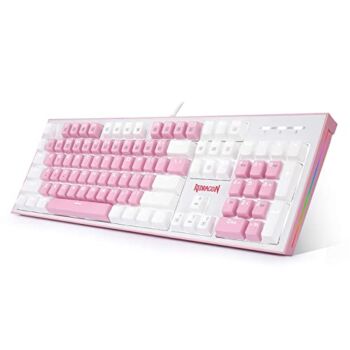 Redragon K623 Dual Color Keys Mechanical Gaming Keyboard Single White LED + RGB Side Edge Backlit 104 Key Wired Computer Keyboard with Blue Switches for Windows PC (Pink + White) | The Storepaperoomates Retail Market - Fast Affordable Shopping