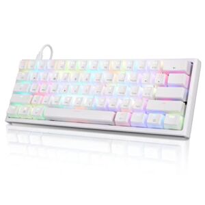 60% Gaming Keyboard, STOGA White Mini Keyboard with Rainbow Blacklit, Wired Mechanical Keyboard for Computer, 61keys RGB Keyboard with Brown Switch,Pudding Keycap Keyboard for Windows PC/Mac Gamers
