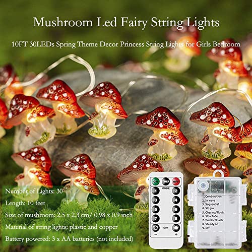 KAiSnova Mushroom Decor Cottagecore Room Decor 10FT 30LEDs Mushroom String Lights Battery Powered Mushroom Fairy Light with Remote and Timer for Bedroom Dorm Party Christmas Wedding Patio Decoration | The Storepaperoomates Retail Market - Fast Affordable Shopping