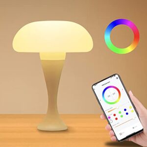 Unfusne RGB Color Changing Mushroom Lamp, Smart Ambient Light Table Lamp with APP Control, Night Light for Kids Room, Nursery, Bedside Nightstand Lamps for Bedroom Living Room Desk Best Gift (White)