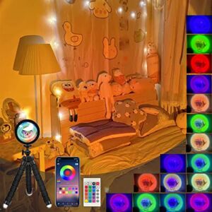 Sunset Projection Lamp Sun Light 16 Multiple Colors Changing with Remote&APP Controlled 360° Rotation,Rainbow Sunrise Led Atmosphere Night Light Projector for Living Bedroom Decor Aesthetic Tiktok