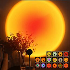 Fengoo Sunset Lamp Projection,16 Colors Changing Projector LED Lights, 360 Degree Rotation,Rainbow Night Light,Romantic Family Atmosphere,Christmas Decorations,Photography/Party/Home/Bedroom(16 Color)